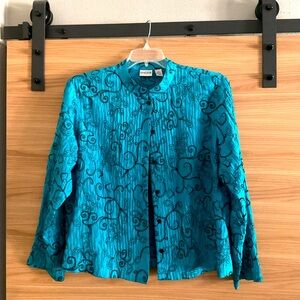 Chico’s turquoise and black, gorgeous, long sleeve top size 2 or Medium